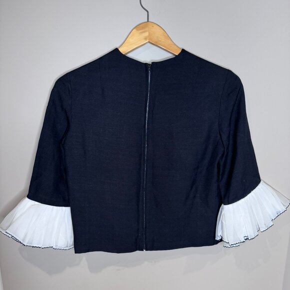 Vintage Pleated Sleeve Blouse Top | Black & White - Picture 2 of 7